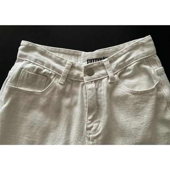 FUZZYKON White Distressed Wide Leg Denim Jeans sz M (24w) - Picture 3 of 12